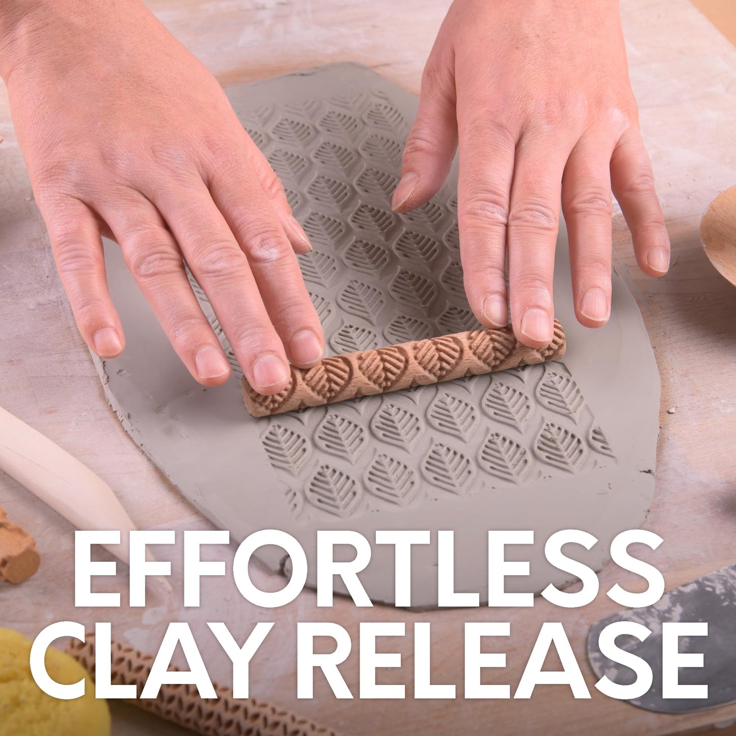 Byllstore Clay Texture Rollers | 10-Pack | 5 in x 0.65 in | Premium Wooden Pottery Tools | Set A