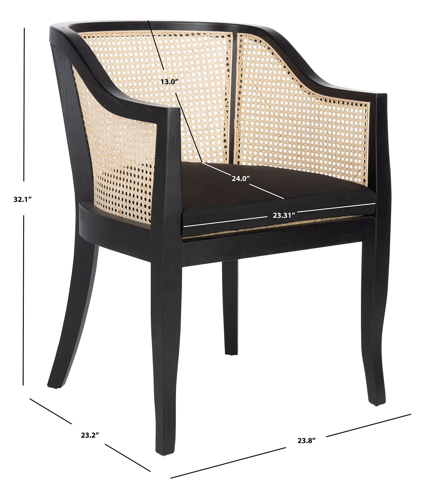 SAFAVIEH Home Collection – Rina Black & Natural Solid Wood Dining Chair with Cane Accents, Fully Assembled (DCH9501D)