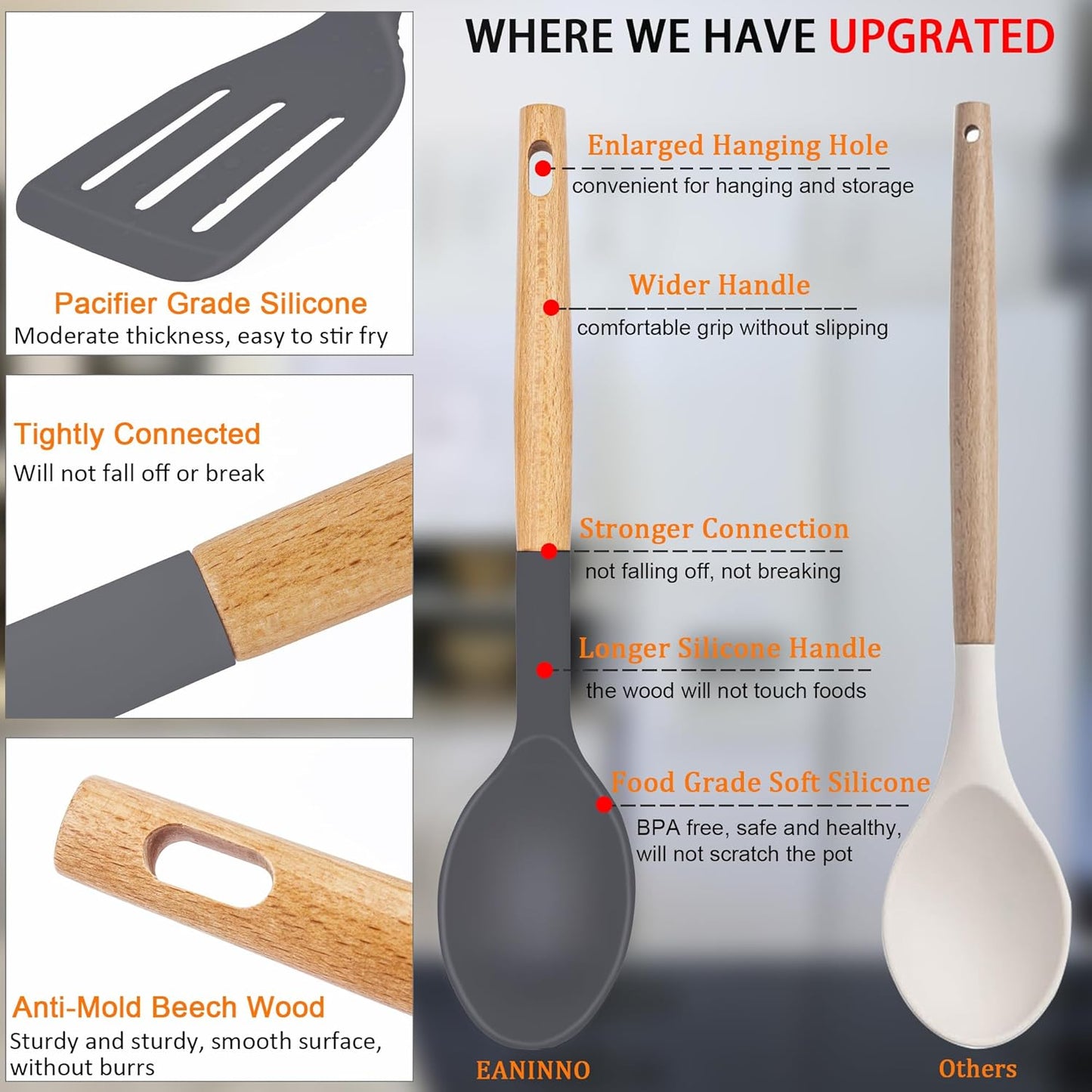 Silicone Spatula Set, Heat Resistant Spatulas for Nonstick Cookware - Large Rubber Slotted Solid Turner Spoon for