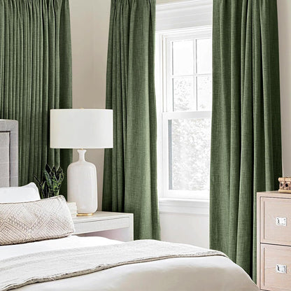 MIULEE 100% Blackout Linen Textured Curtains - Olive Green Thermal Insulated Drapes | 52 x 108 Inch (2 Panels)