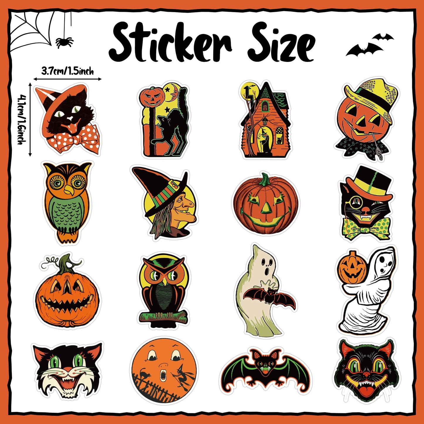 L1rabe Halloween Vintage Sticker Rolls - 1000 Piece Christmas Retro Self-Adhesive Stickers with 16 Designs, Including Pumpkin Black Cat Ghost Witche Decals for Notebooks Scrapbooking Laptop Cup