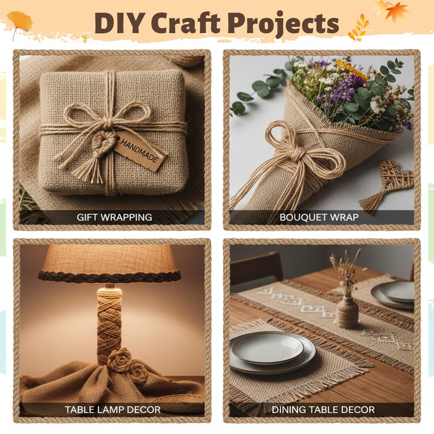 Tegeme 40 Inch x 80 ft Burlap Fabrics Roll with 600 ft Natural Jute Twine Rope Burlap Tree Wraps Protector Winter Frost Plant Blankets Cloth Weed Barrier for Outdoor Garden DIY Craft Party