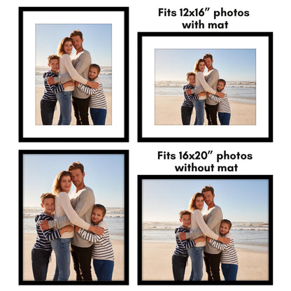 Americanflat 16x20 Picture Frame with Polished Plexiglass - Set of 5 - Use as 12x16 Frame with Mat or Display 16x20 Photo Without Mat - Galleria Collection - Picture Frames for Wall Display - Black