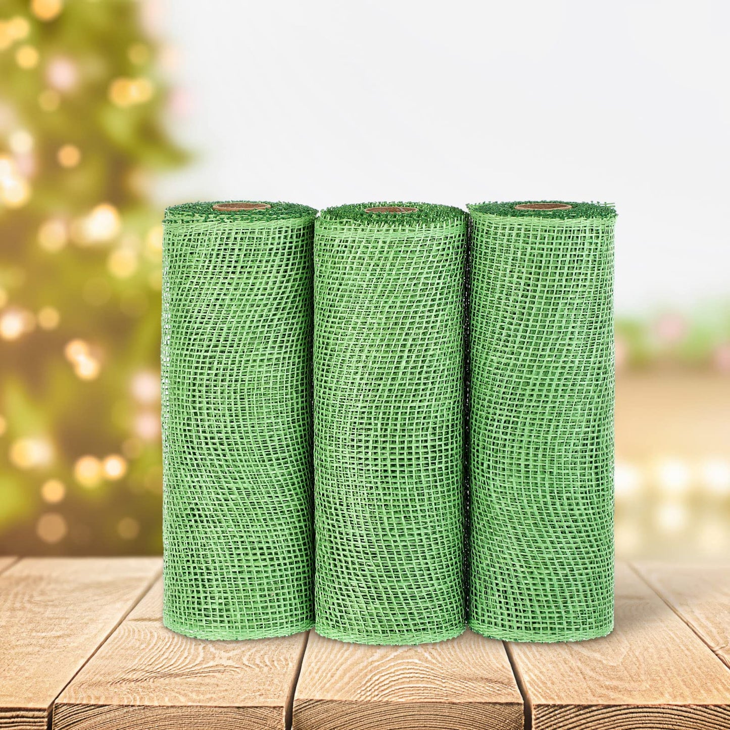 Chuangdi 3 Rolls Poly Burlap Deco Mesh 10 Inch Army Green Deco Poly Decorative Mesh Ribbon Wrapping Ribbon Rolls for Home Door Wreath Decoration DIY Crafts Making