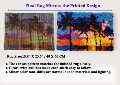 KitsMaster Palm Tree Silhouettes Latch Hook Kits for Adults, Beginner Latch Hook Rug Kit, Pre-Printed Canvas Rug, Relaxing DIY Home Décor 23.6''x15.8'' (Sunset Palms)