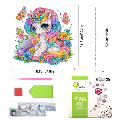 Lxmsja DIY Little Unicorn Diamond Painting Hanging Ornament, Double-Sided Acrylic Rainbow Flowers Diamond Art Kit, Special Shaped Suncatcher Hanging Pendant Window Art Kit