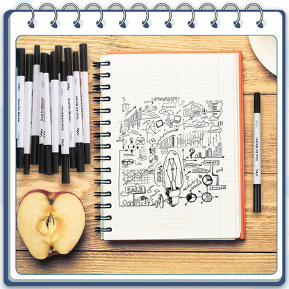 Affrolling 50 Pcs Black Drawing Pens Bulk Dual Brush Fineliners Pens Felt Tip Markers for Art Drawing Sketching