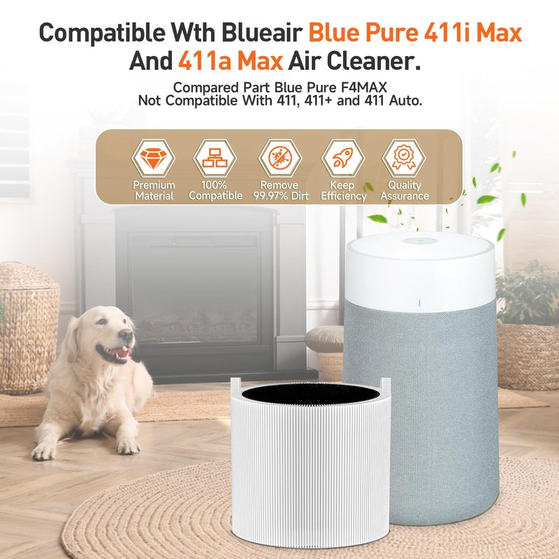 APRIL-FLOWER 411i & 411a Max Replacement Filter Compatible with Blue Pure 411i & 411a Max Air Puri-Fier, 2 Pack Blue Pure 411i Max F4MAX Particle and Activated Carbon Filter