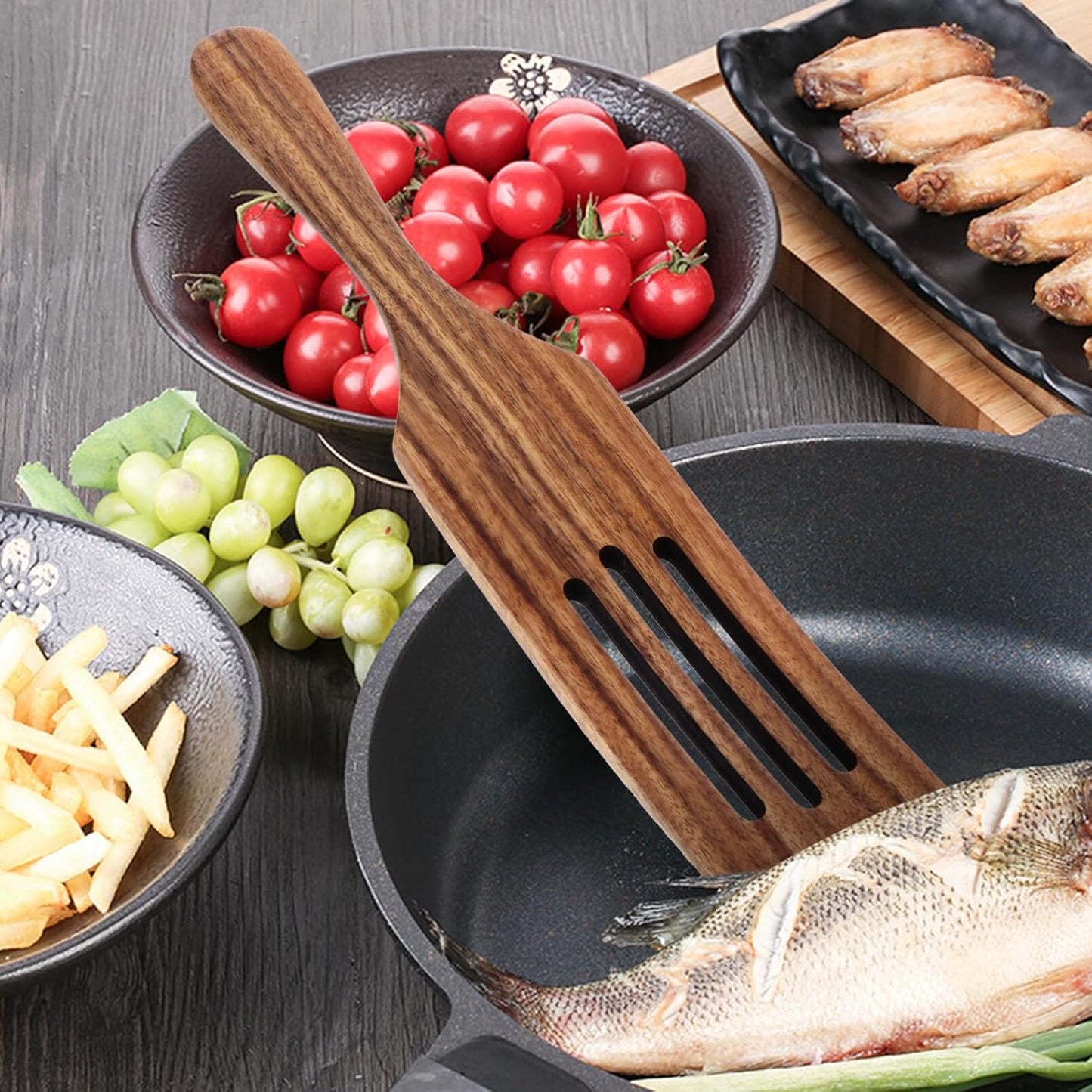 ABOOFAN Slotted Spurtle Set, Wooden Kitchen Utensils for Cooking, Stirring, Mixing, Serving