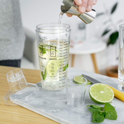 True Maraca Cocktail Shaker with Built In Strainer, Drink Mixer with 7 Classic Drink Recipes & Measurements, Perfect for Game Nights, BBQ, House Party, Picnic, Home Bar Accessories, 16 oz, Set of 1