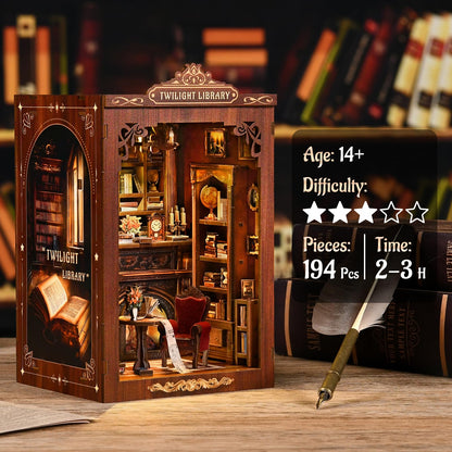 KERNOWO Book Nook Kit, DIY 3D Wooden Puzzles for Adults, Teens and Beginners, Miniature Tiny House Kit for Bookshelf Decor, Bookish Gift for Family, Friends, Book Lovers (Library)