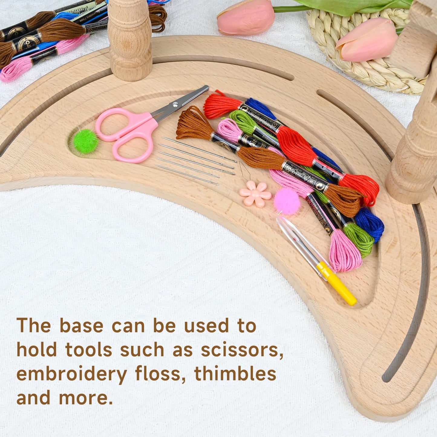 Embroidery Hoop Stand Adjustable - 360°Rotated Embroidery Frame Stand, Cross Stitch Stand, Beech Wood Embroidery Hoop Holder, Embroidery Stands for Hand Work Art Craft