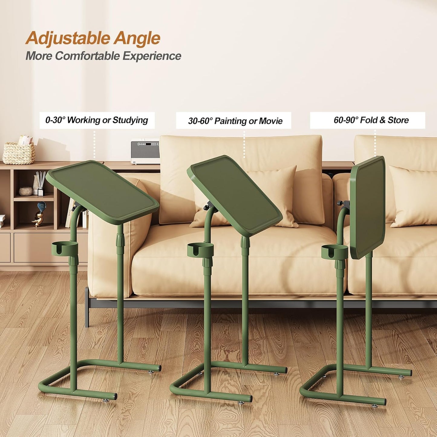 TB01BOG091 TUTOTAK C Shaped End Table with Tiltable Surface, Adjustable Height Side Table, Slide Under Couch Table TV