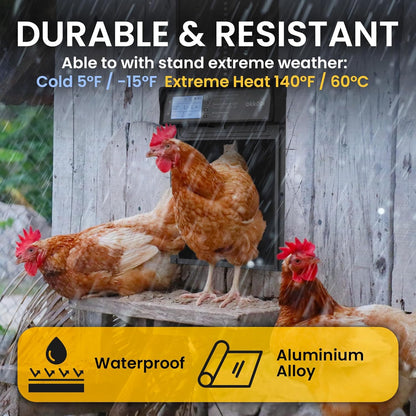 Anti-Pinch 5-Year Okkobi Automatic Chicken Coop Door Solar Powered - LCD Display - Chicken Coop Door with Light Sensor