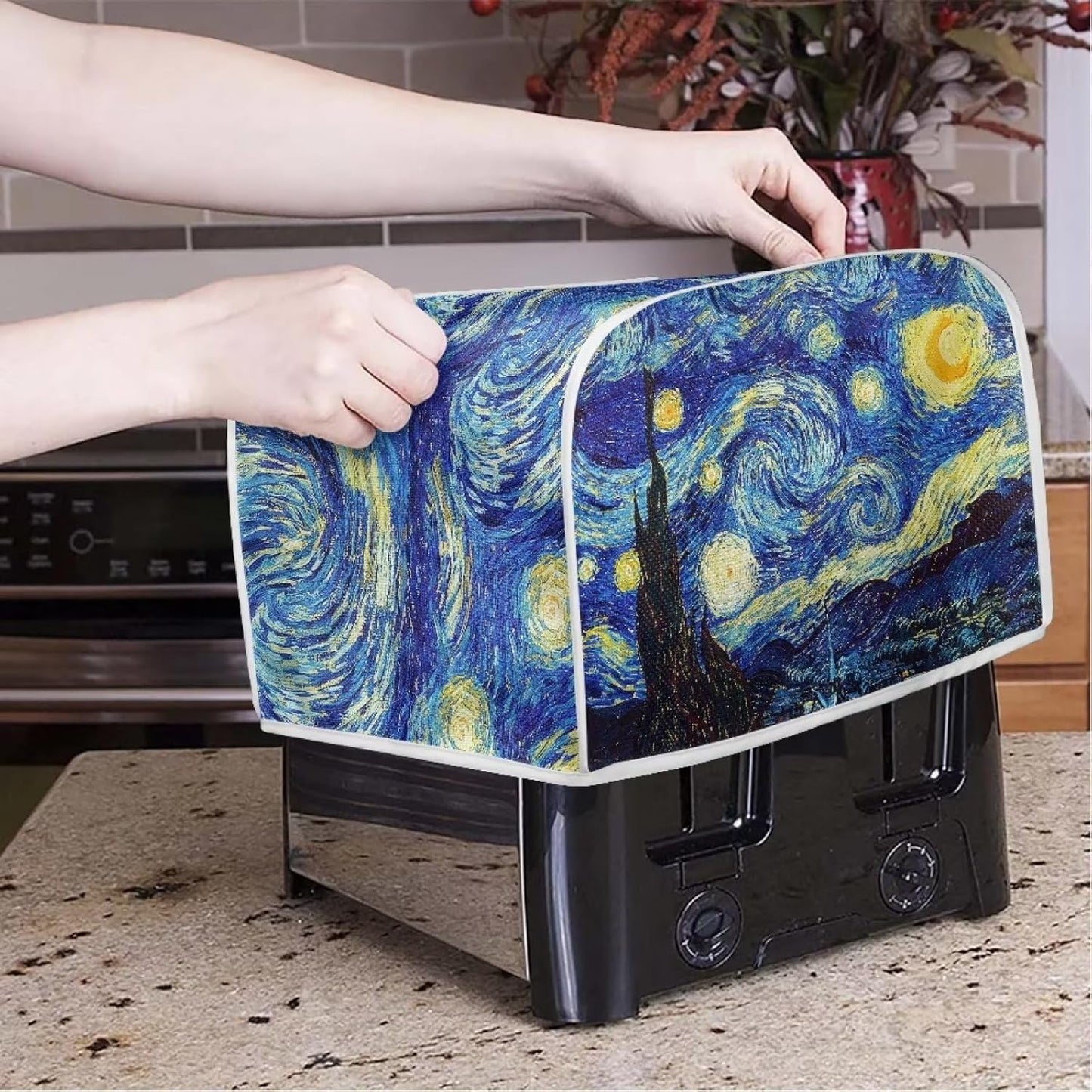 Van Gogh Starry Night Toaster Cover, Kitchen Small Appliance Dust Cover Set of 2 for Stand Mixer and Coffee Maker
