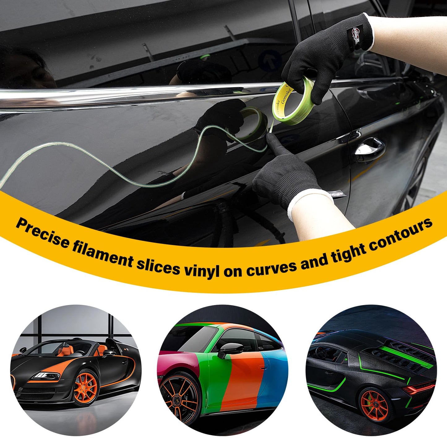 Gomake Professional Knife Less Finish Line 50 Meter Roll (164 Ft) with Anti-Scratch Gloves - Precision Vinyl Wrap Tool for for Car Wraps Clean Curves and Straight Lines