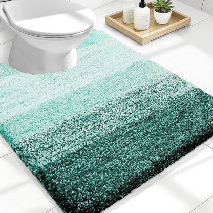 OLANLY Luxury Toilet Rugs - Extra Soft Microfiber U-Shaped Bath Mat 24x20 | Non-Slip & Machine Washable in Blackish Green