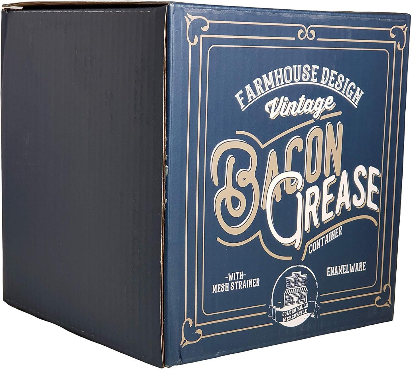 Golden Hills Mercantile Bacon Grease Saver with Strainer - Vintage Enamelware Design, 4 inch x 4 inch (Black)