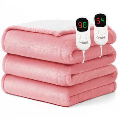Homemate Heated Blanket Electric Throw - 50"x60" Heating Blanket Throw 1/2/4/6/8 Hours Auto-Off 10 Heat Level Over-Heat Protection Flannel Sherpa ETL Certification