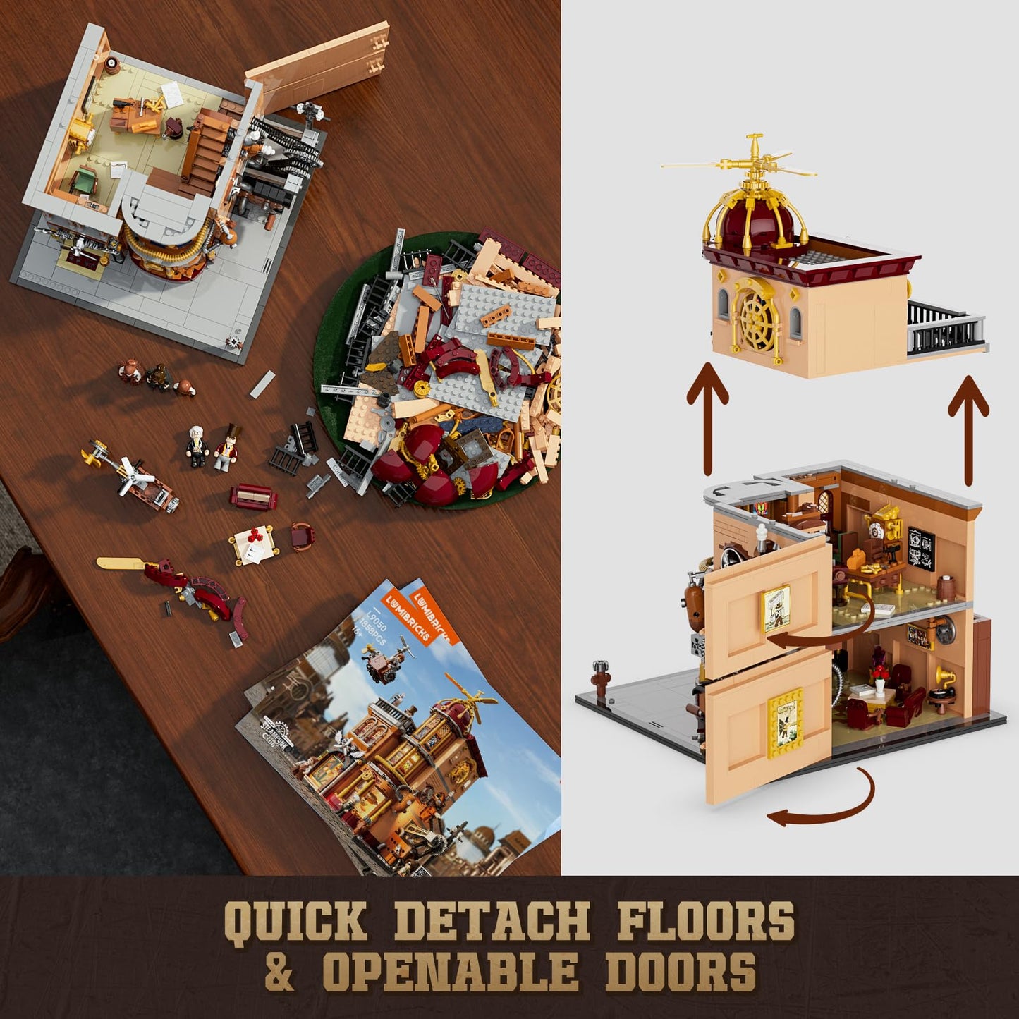 Lumibricks Steampunk Flying Club Lighting Building-Bricks Set - 1871 Pcs Modular Building Blocks Display Collectible Set for Adults