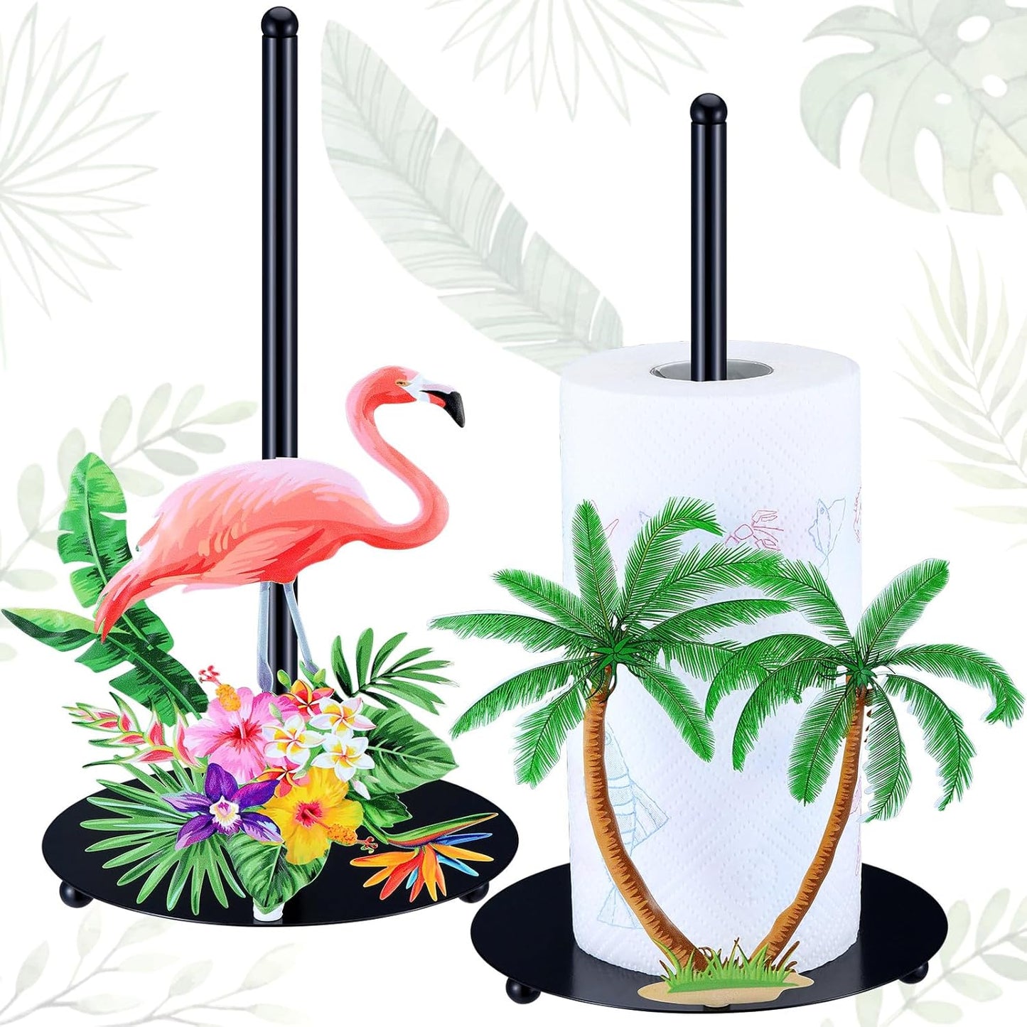 2 Countertop Summer FoldTier Pcs Tropical Paper Towel Holder Hawaiian Flamingo and Palm Leaf Paper Towel Holder Stand