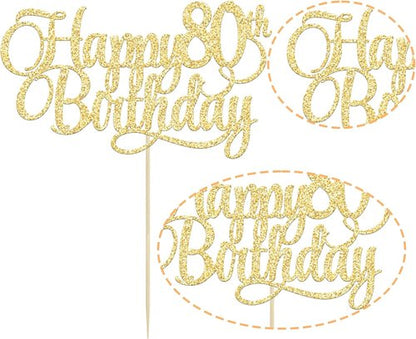 Happy 80th Birthday Cake Topper - Gold Glitter Number 80 | Elegant Decoration for Anniversary Celebrations
