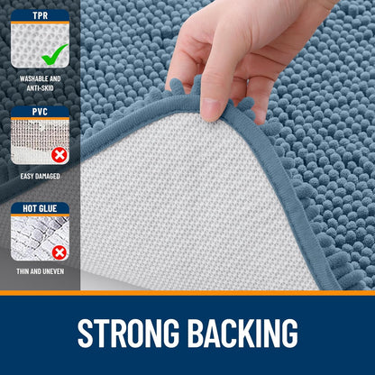 OLANLY Large Bathroom Rugs - Extra Soft Chenille Bath Mats with Rubber Backing | Quick Dry, 70x46, Airy Blue