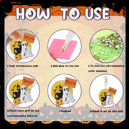 12 Pcs Halloween 5D DIY Diamond Art Painting Keychains Kits for Adult Beginners. Double Sided Hanging Halloween Party Keychains and Ornaments for Decoration Gifts (key03)