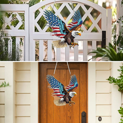MXJSUA American Flag Bald Eagle Diamond Painting Art Window Suncatchers, Diamond Art Kits for Adults Hanging Ornaments with Chain, 5D Special Shape Crystal Diamond Pendant Accessories for Decor Gift