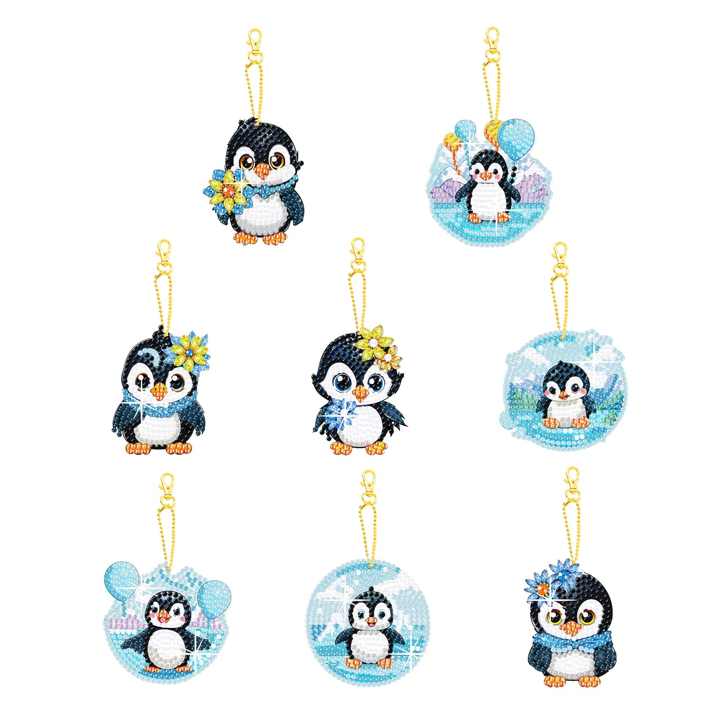 JBTM24 Diamond Painting Keychains Kits, Double Sided Diamond Art Keyrings for Adults, DIY Art Key Rings Ornaments Kits (Penguin)