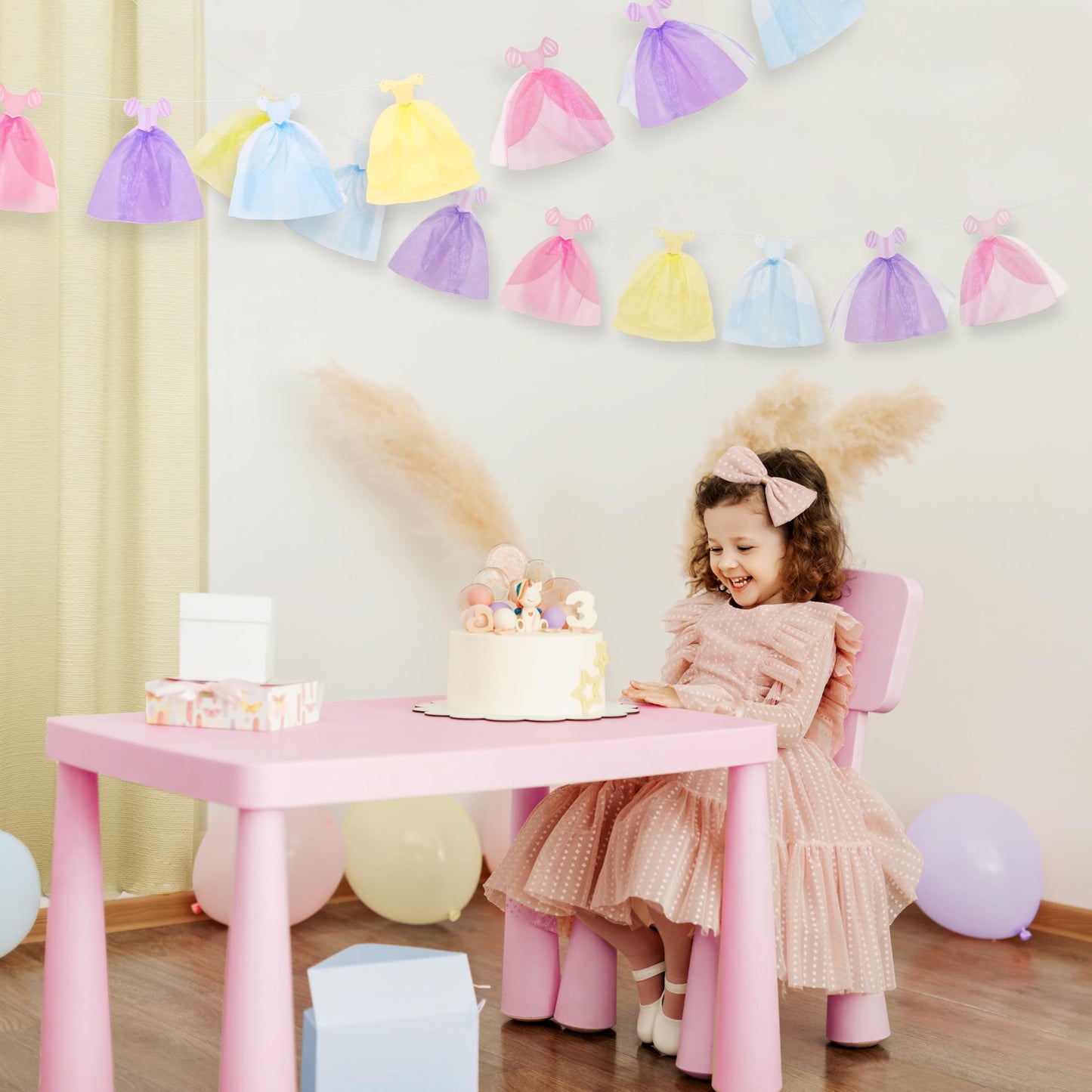 Cheerland Princess Party Banner Ball Gown Hanging Pastel Bunting Dress Garland Royal Theme Decorations 3D Cutouts for Baby Shower Classroom Storybook Castle 1st Birthday Party Decor Supplies 2pcs