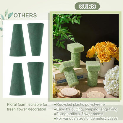 Chunful 4 Pieces Floral Foam Vase Insert 3. 25 x 6 Inch Cemetery Vase Inserts Recycled Floral Foam Cemetery vases for Grave Artificial Flowers Home Florist Headstone Decoration Flower Arrangements
