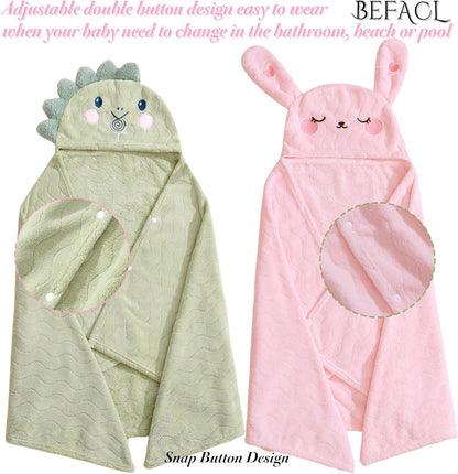 BEFACL 2 Pack 0-10 27.5 55 inch Hooded Towel for Kids, Ultra Soft Coral Fleece Kids Bath Towels, Absorbent Toddler