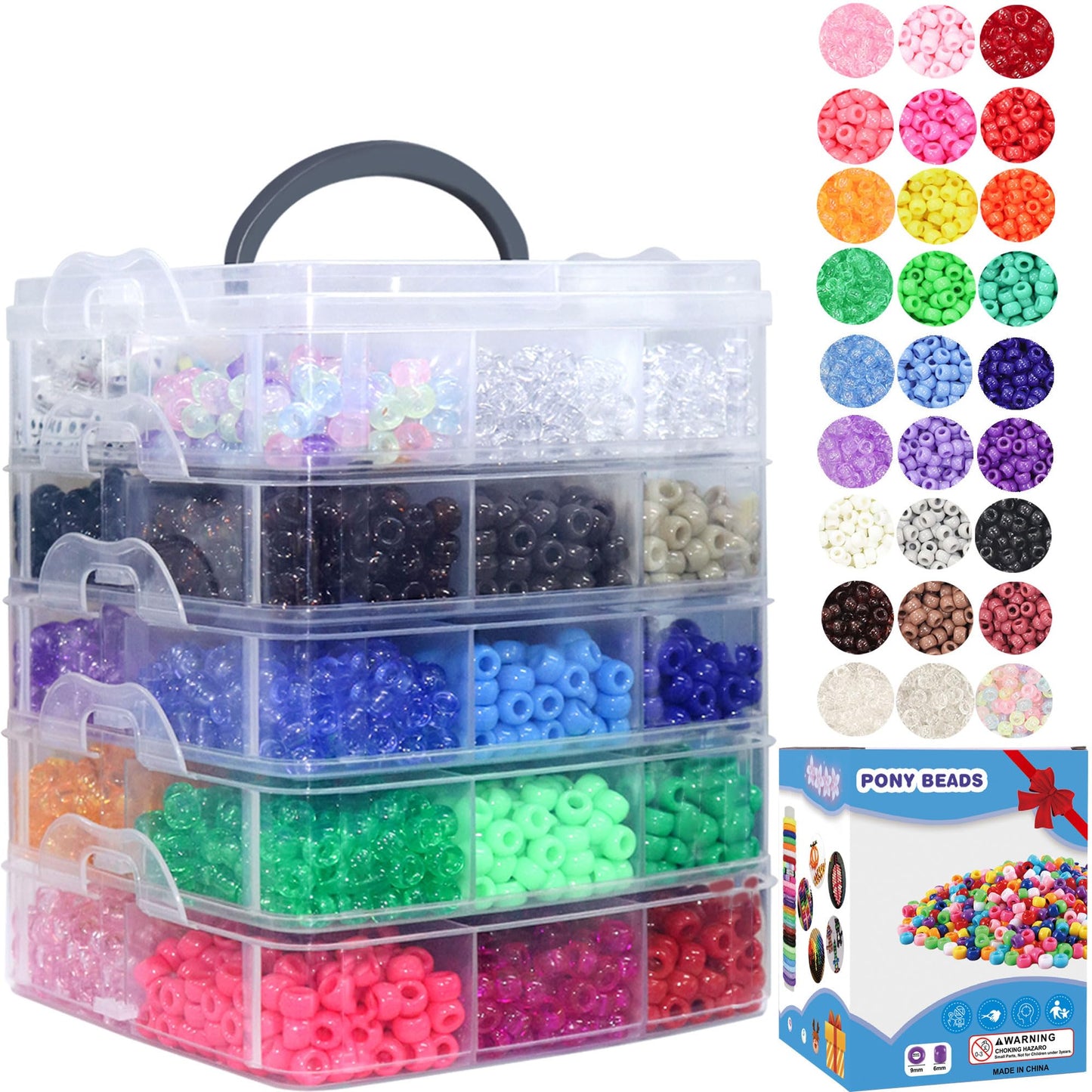 LIS HEGENSA 6300 Pcs DIY Childrens Crafts Beads Friendship Bracelet Kit, Pony Beads Letter Beads and Bracelet Making Kit, Colorful Charms, Used for Custom Necklace Bracelets and Jewelry (6300PCS)