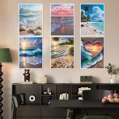 mrpwnle 6 Pack Diamond Art Kits for Adults, Landscape Diamond Painting Kits for Adults, 5D DIY Round Full Drill Gem Art Diamonds Dots Crafts, Home Decor Gift 12x16in (Beach, Sunset, Sunny)