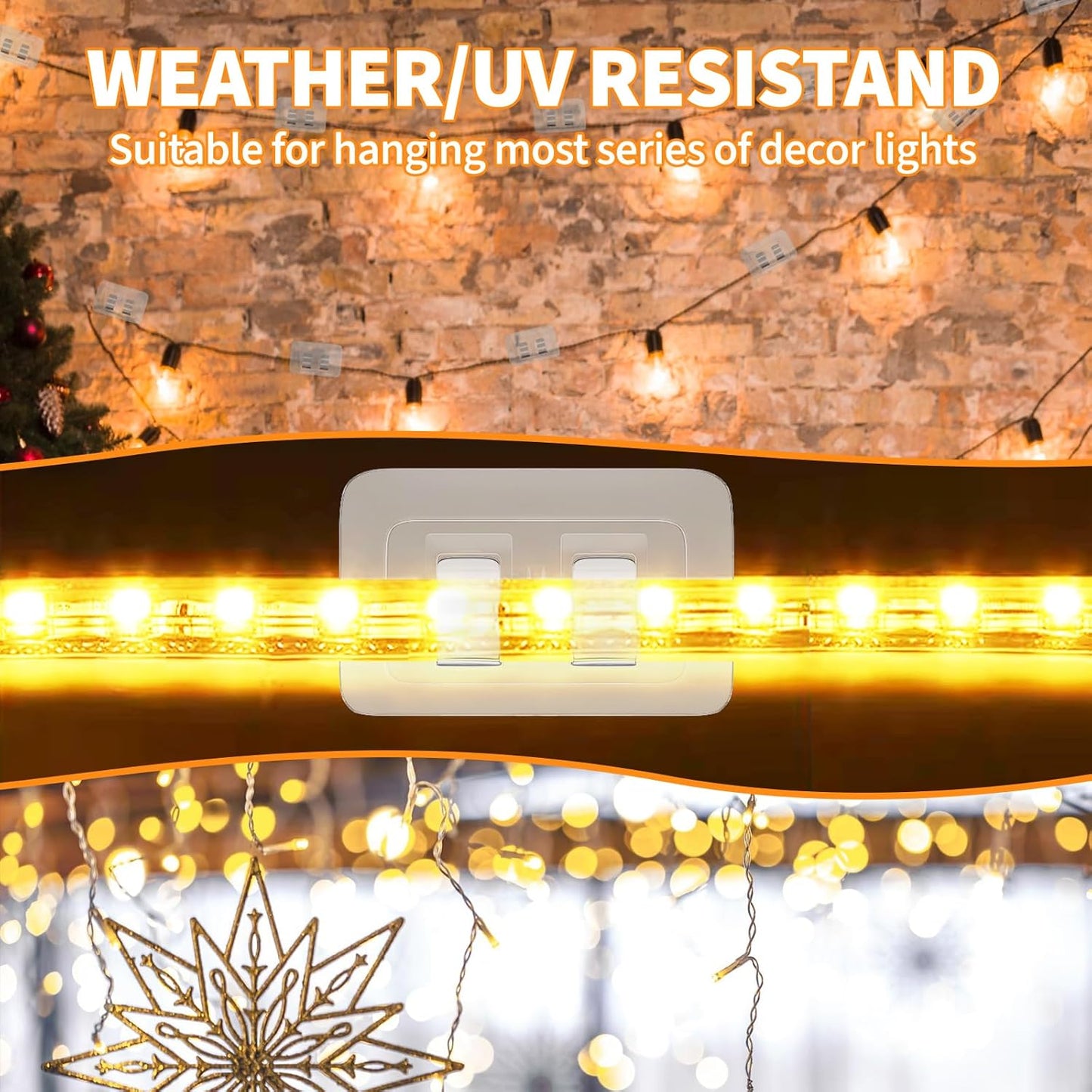 IFLOH 100Pcs Hooks for Outdoor String Lights Clips: Heavy Duty Cable Clips with Waterproof Adhesive Strips for Hanging