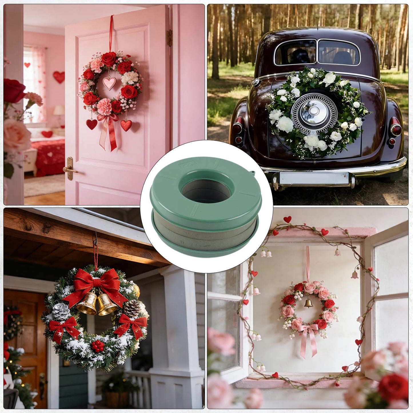 3 PCS Flower Foam Ring, 8 Inch Round Floral Foam Green Floral Foam Blocks Oasis Wet Floral Foam Wreath Flower Arrangements for Wedding, Birthdays, Party Decoration