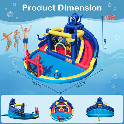 TOAOB Inflatable Water Slide for Kids 3-12: Blow Up Backyard Water Park with 550W Blower- 8 in 1 Octopus-Themed with 2 Slides for Outdoor Birthday Party