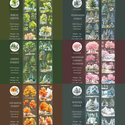 MisKepaa Scrapbook Nature Stickers Set,6 Rolls PET Plant Tape Stickers for Journaling,Forest Washi Tape for Junk Journal Supplies,Scrapbooking,DIY Craft,Photo Frame(Forest)