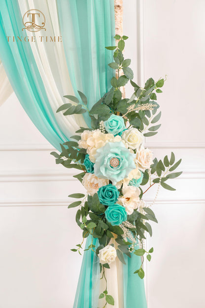 TINGE TIME Wedding Arch Flowers Kit - Deluxe 5pcs Artificial Floral Swag with 3 Sheer Drapes, Realistic Silk Flower Arrangements for Wedding Ceremony Arbor Backdrop Reception Party Home Decor