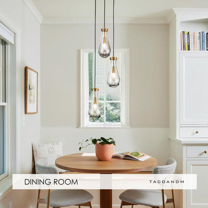 TACDANDM 3-Light Raindrop Pendant Light Fixtures, Brass Glass Pendant Lighting, Teardrops Modern Hanging Light for Entryway Foyer Kitchen Island Dining Living Room Hallway