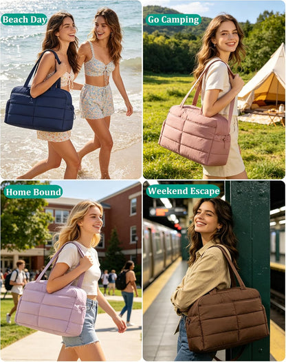 BAGSMART Lightweight Puffer Gym Bag - 31L Quilted Duffle for Travel & Gym | Water-Resistant Pink