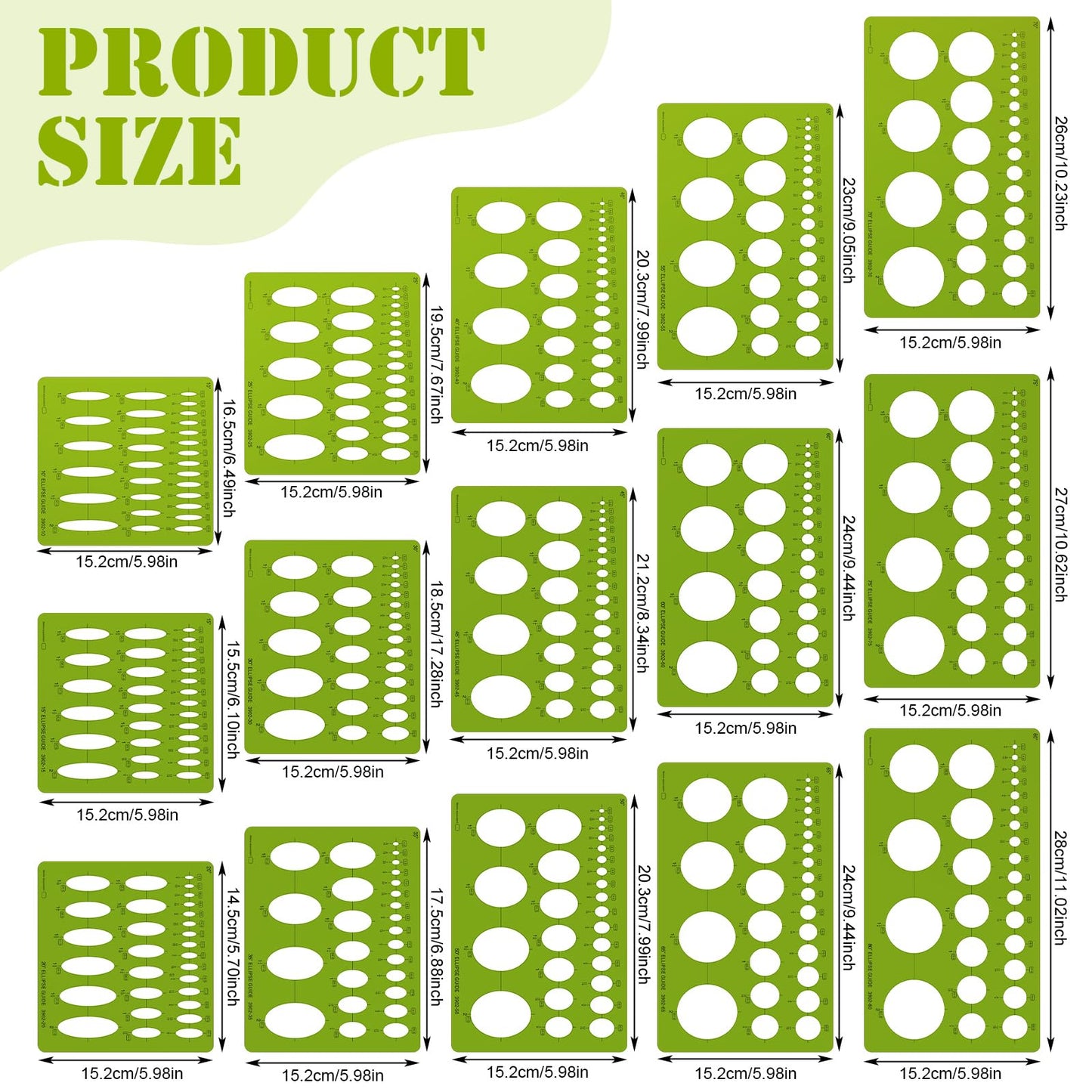 Kingdder Set of 15 Series Ellipse Template Set Series Ellipse Template Stencil Plastic Round Templates Drawing and Drafting Tool for Students Professionals Precise Drafting