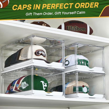 Vtopmart 2 Pack Hat Organizer for Baseball Caps, Clear Hats Holder Box with Drawer, Large Cap Storage with Sliding Tray, Stackable Rack Display Case with Magnetic Door, Each Holds 12 Hats