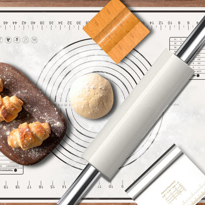 Mepple Marble Rolling Pin with Stainless Steel Handle for Baking,Fondant,Pizza,Cookie Crust,Pie,Cookies,Pastry, 18.5”(Includes handle) Marble Rolling Pin with 3 Multi-Color Thicknesses and Wood Stand