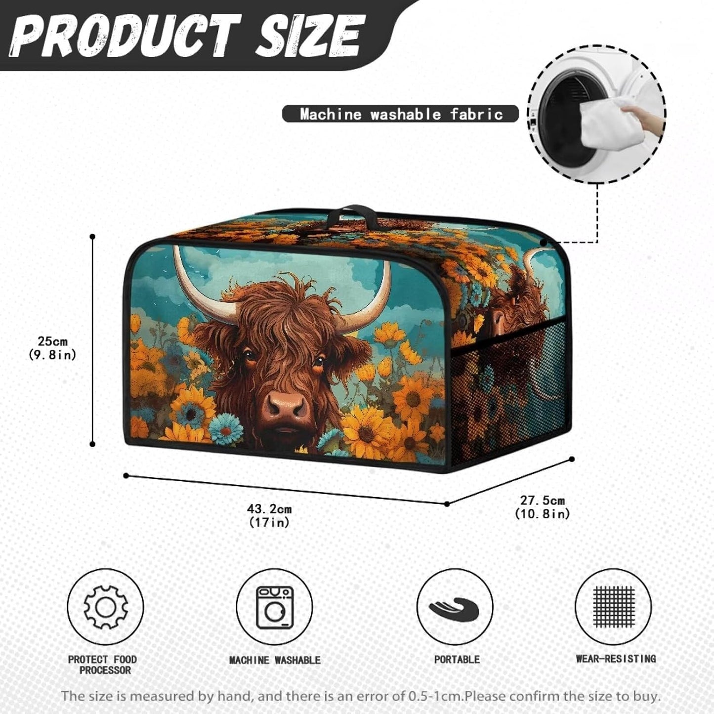 Highland Cow Slow Cooker Bags, Cattle Wildlife Dust Cover for Slow Cooker, Air Fryer Cover with Mesh Pockets