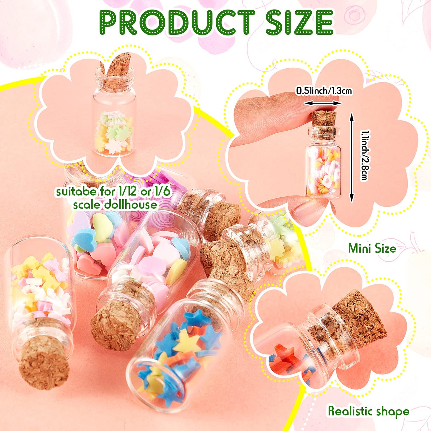 Sumind Cute Miniature House Food Jar Resin Bottle 1:12 Mini Fruit Simulation Scene Candy Snack Model Party House Kitchen Decoration for Houses(Candy,50 Pcs)