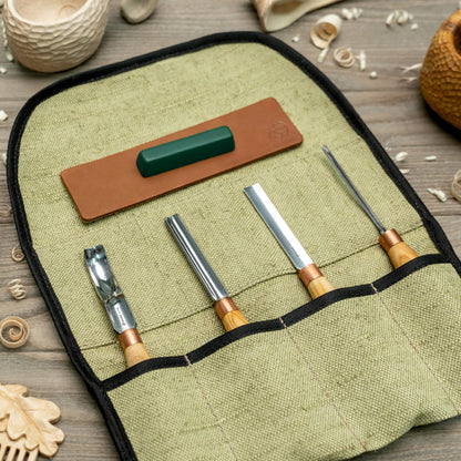 BeaverCraft Wood Carving Gouges Chisels Kit SC01 - Wood Spoon Carving Chisel Set - Whittling Tools Includes Radial Gouges, Flat Chisel, Bent Gouge, Leather Strop & Rolling Pouch