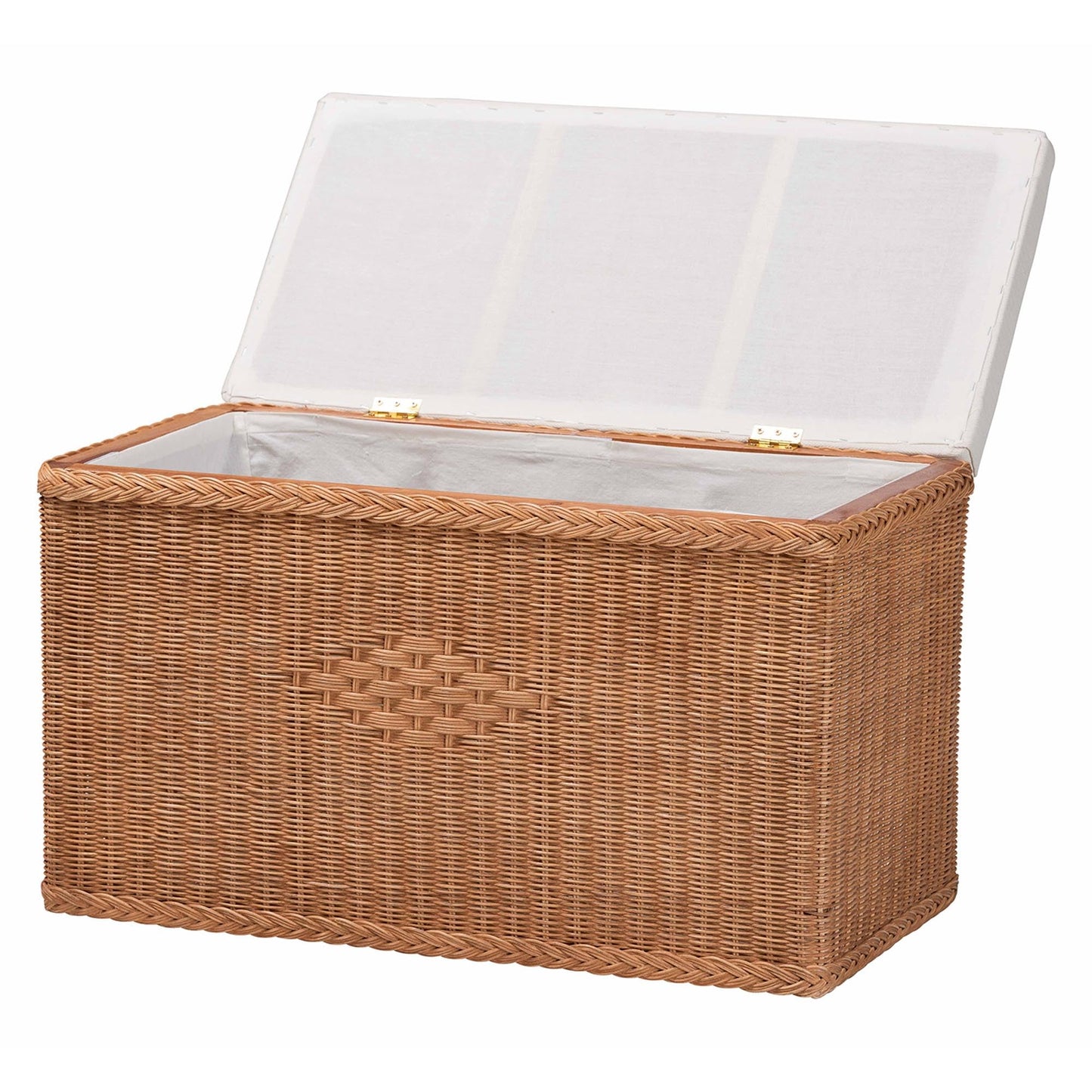 Bali & pari Eamon Braided Natural Rattan Storage Bench with Cushioned Lift-Top Lid – Coastal Boho Style Chest for Bedroom, Entryway, or Living Room Organization, 31" Rectangle, Brown