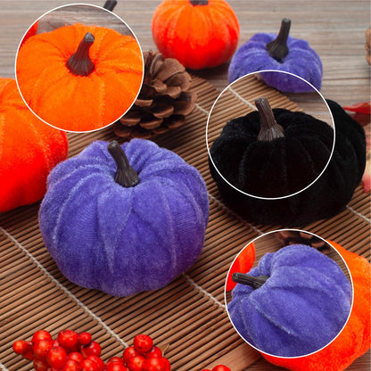 GHGMAO 21 PCS Pumpkins Decor Set, 3 Sizes Fake Velvet Pumpkin, Black Purple Orange Small Foam Pumpkin, Autumn Table Centerpiece for Thanksgiving Farmhouse Fall Harvest Halloween Party Decorations